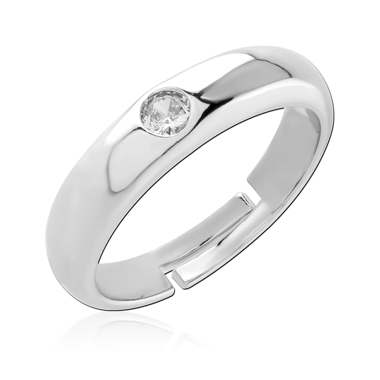 316L SURGICAL STEEL RING ADJUSTABLE BEZEL SET CLEAR ROUND GEM