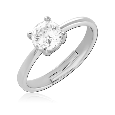 316L SURGICAL STEEL RING ADJUSTABLE PRONG SET SOLITAIRE CLEAR GEM