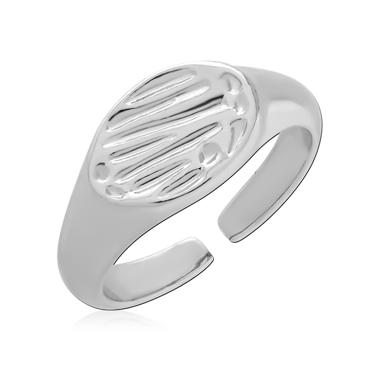 316L SURGICAL STEEL RING POLISHED TEXTURED OVAL SIGNET OPEN BAND