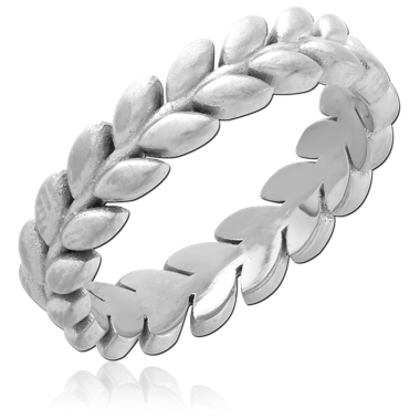 SURGICAL STEEL RING LAUREL LEAF WREATH PATTERN TEXTURED BAND DESIGN