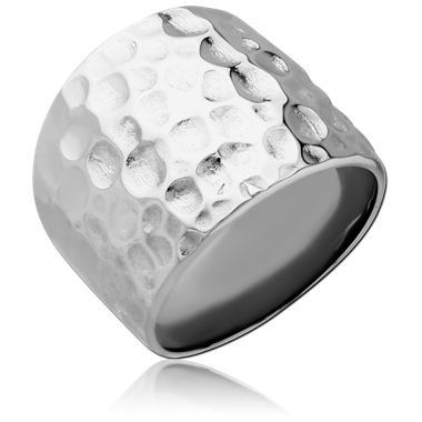 RING WIDE BAND HAMMERED TEXTURE POLISHED EDGE BOLD STATEMENT DESIGN