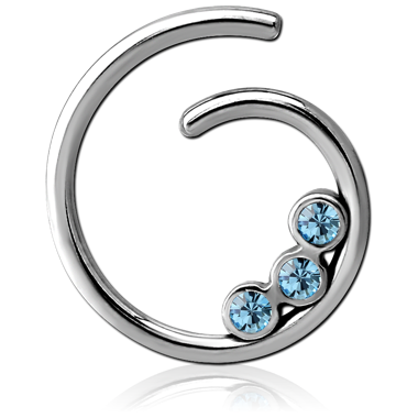 STERILE SURGICAL STEEL JEWELED SEAMLESS RING - G WITH 3 GEMS
