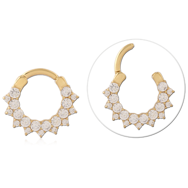 GOLD PVD 18K COATED SURGICAL STEEL JEWELED HINGED SEPTUM CLICKER RING
