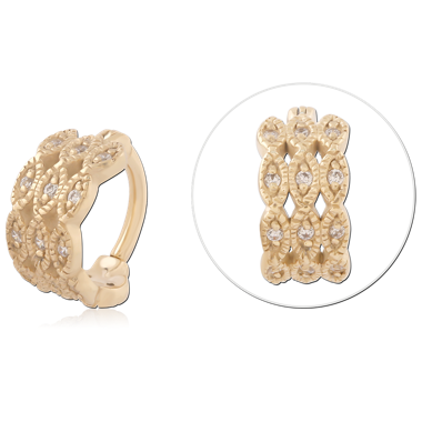 316L GOLD PVD 18K COATED SURGICAL STEEL JEWELED HINGED SEPTUM CLICKER RING