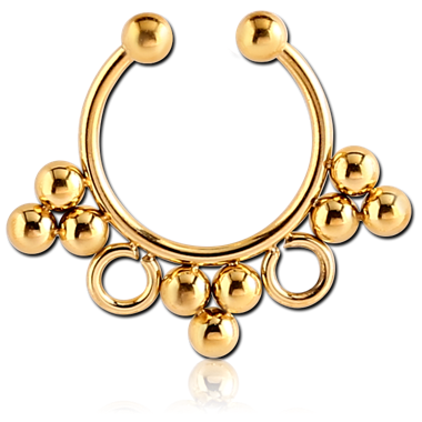 GOLD PVD COATED SURGICAL STEEL FAKE SEPTUM RING - 9 BALLS AND 2 RINGS