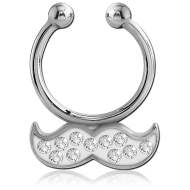 SURGICAL STEEL PREMIUM CRYSTALINE JEWELED FAKE SEPTUM RING - MUSTACH