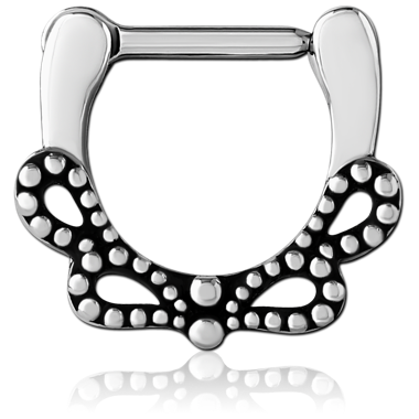 SURGICAL STEEL HINGED SEPTUM CLICKER BEADED BOW TIE FRONT DESIGN