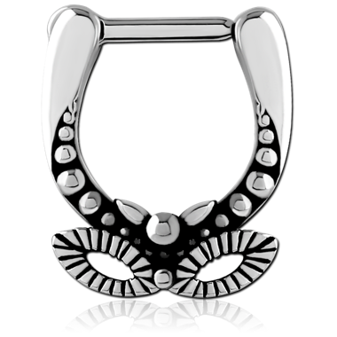 SURGICAL STEEL HINGED SEPTUM CLICKER DOUBLE LEAF FILIGREE WITH BEADED ACCENTS