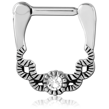 SURGICAL STEEL JEWELED HINGED SEPTUM CLICKER SINGLE CENTER GEM ROPE DETAIL