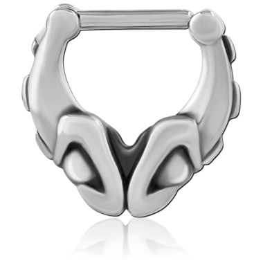 SURGICAL STEEL HINGED SEPTUM CLICKER BOLD SCULPTED V SHAPE ACCENTS