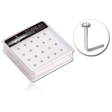 BOX OF 20 TITANIUM PREMIUM CRYSTAL JEWELED 90 DEGREE NOSE STUD