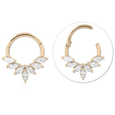 14K YELLOW GOLD HINGE SEGMENT RING MARQUISE CUBIC ZIRCONIA FAN WITH TEARDROP CHARM