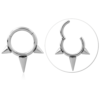 316L SURGICAL STEEL HINGED SEGMENT RING TRIPLE SPIKES WITH SPIKE CHARM