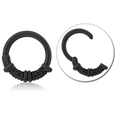 BLACK PVD COATED SURGICAL STEEL HINGED  CLICKER - ROPE WITH LINE