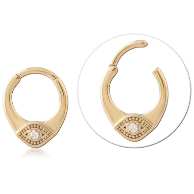 GOLD PVD 18K COATED SURGICAL STEEL HINGE SEGMENT RING EVIL EYE GEM