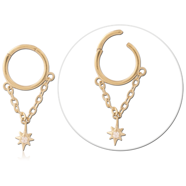 GOLD PVD 18K COATED SURGICAL STEEL HINGE SEGMENT RING WITH STAR CHARM