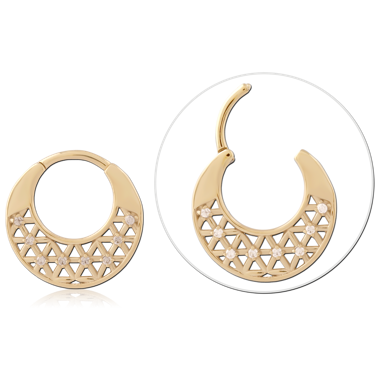 GOLD PVD 18K COATED SURGICAL STEEL HINGE SEGMENT RING GEOMETRIC CUTOUT GEMS