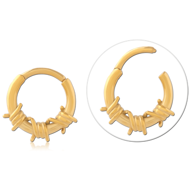 316L GOLD PVD COATED SURGICAL STEEL HINGE SEGMENT RING BARBED WIRE