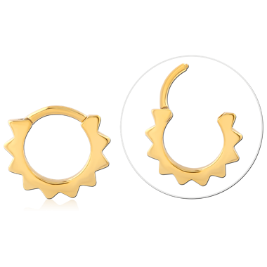 316L GOLD PVD COATED SURGICAL STEEL HINGE SEGMENT RING SUNBURST EDGE
