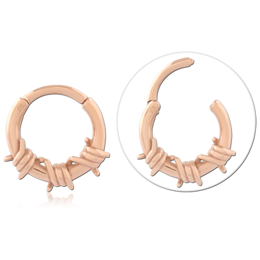 316L ROSE GOLD PVD COATED SURGICAL STEEL HINGE SEGMENT RING BARBED WIRE