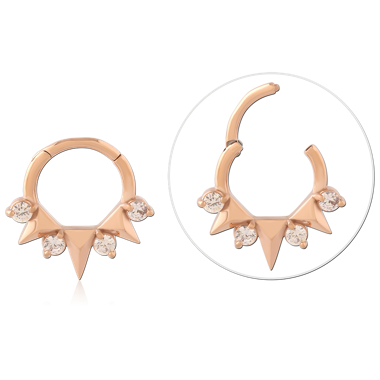 ROSE GOLD PVD COATED SURGICAL STEEL HINGE SEGMENT RING SPIKES AND GEMS