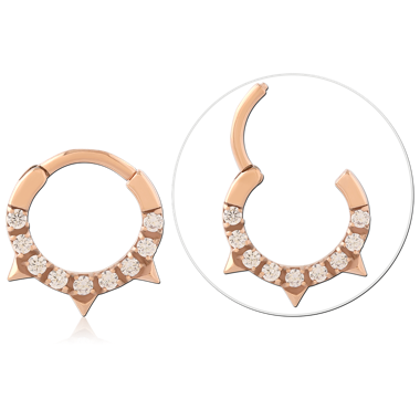 316L ROSE GOLD PVD COATED SURGICAL STEEL HINGE SEGMENT RING PAVE GEMS AND SPIKES