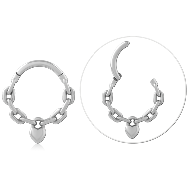 SURGICAL STEEL HINGE SEGMENT RING CHAIN LINKS WITH HEART CHARM