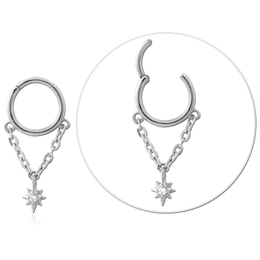316L SURGICAL STEEL HINGE SEGMENT RING DOUBLE CHAIN DANGLE WITH STAR CHARM