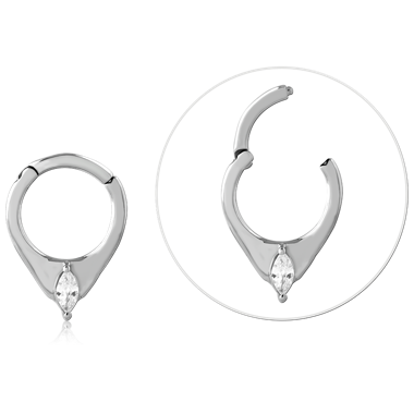 316L SURGICAL STEEL HINGE SEGMENT RING V-SHAPE MARQUISE GEM WITH GEM DROP