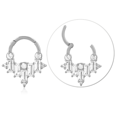 316L SURGICAL STEEL HINGE SEGMENT RING BAGUETTE CHANDELIER WITH DANGLE