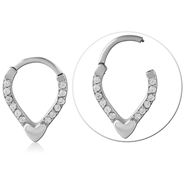 SURGICAL STEEL HINGE SEGMENT RING V SHAPE WITH HEART AND CRYSTALS