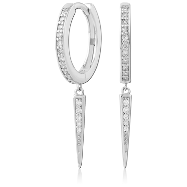 14K WHITE GOLD HINGE SEGMENT RING PAVE GEMS WITH SPIKE CHARM