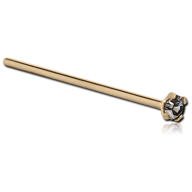 18K GOLD STRAIGHT LONG NOSE STUD WITH 1.35MM PRONG SET BLACK DIAMOND