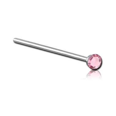 SURGICAL STEEL FLAT JEWELED STRAIGHT NOSE STUD 15MM