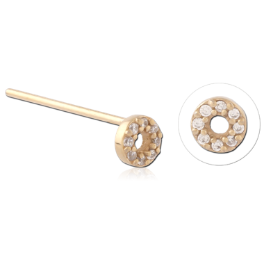 316L GOLD PVD 18K COATED SURGICAL STEEL STRAIGHT NOSE STUD OPEN CIRCLE HALO WITH CLEAR GEMS