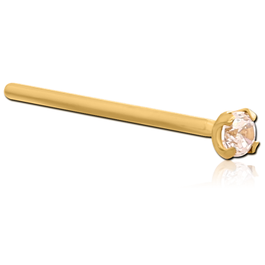 GOLD PVD COATED SURGICAL STEEL STRAIGHT PRONG SET 1.5MM JEWELED NOSE STUD 19MM