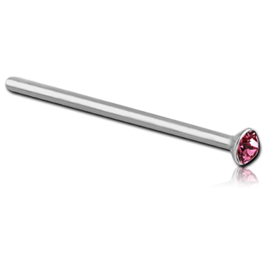 SURGICAL STEEL JEWELED STRAIGHT NOSE STUD WITH GLUED STONE 15MM