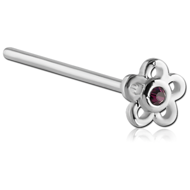 SURGICAL STEEL STRAIGHT JEWELED FLOWER NOSE STUD