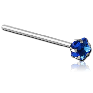 SURGICAL STEEL STRAIGHT PRONG SET STAR JEWELED NOSE STUD 15MM