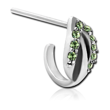 SURGICAL STEEL STRAIGHT JEWELED WRAP AROUND NOSE STUD - LEAF