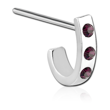 SURGICAL STEEL STRAIGHT JEWELED WRAP AROUND NOSE STUD - FLAT TRIPLE GEM