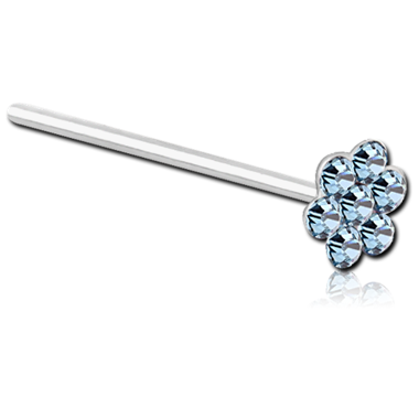 STERILE STERLING SILVER 925 JEWELED FLOWER STRAIGHT NOSE STUD