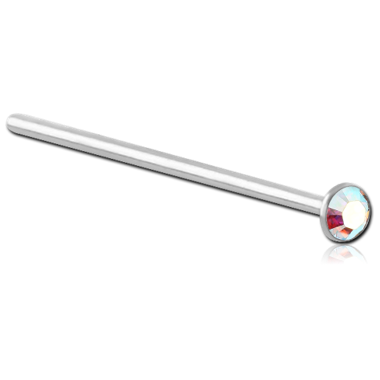 STERILE STERLING SILVER 925 JEWELED STRAIGHT NOSE STUD