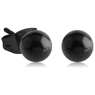 BLACK PVD COATED SURGICAL STEEL BALL EAR STUDS PAIR