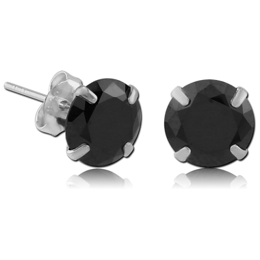 STERLING SILVER 925 JEWELED PRONG SET ROUND EAR STUDS PAIR - 4MM