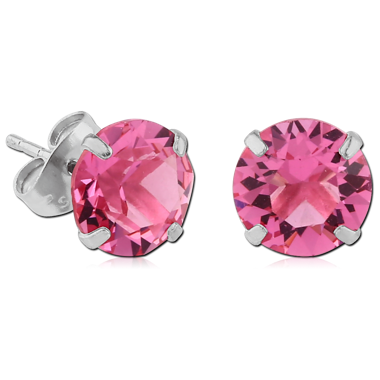 STERLING SILVER 925 JEWELED PRONG SET ROUND EAR STUDS PAIR