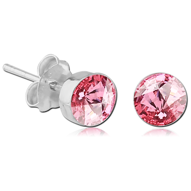 STERLING SILVER 925 JEWELED ROUND EAR STUDS PAIR