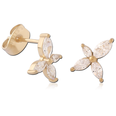 GOLD PVD 18K COATED SURGICAL STEEL JEWELED EAR STUDS PAIR