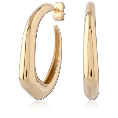 GOLD PVD 18K COATED SURGICAL STEEL STUD EARRINGS CHUNKY OVAL HOOP