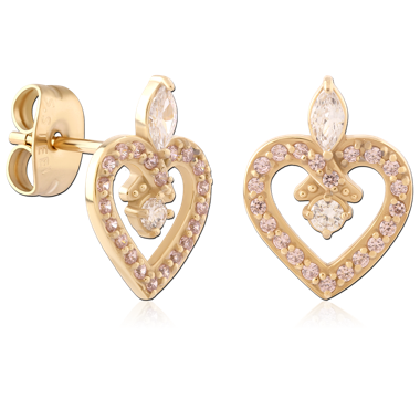 GOLD PVD 18K COATED SURGICAL STEEL JEWELED EAR STUDS PAIR